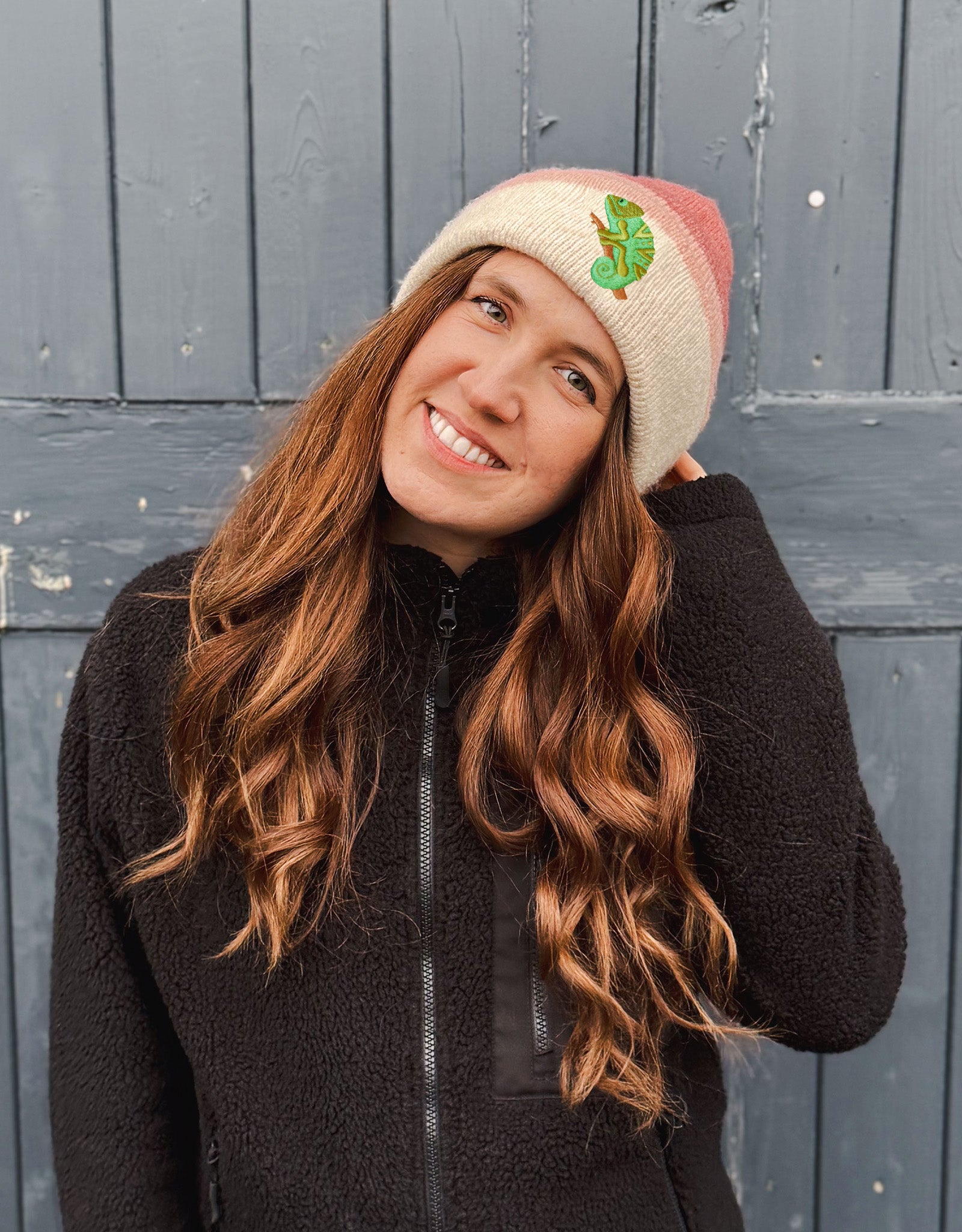 Chameleon Embroidered Tonal Beanie