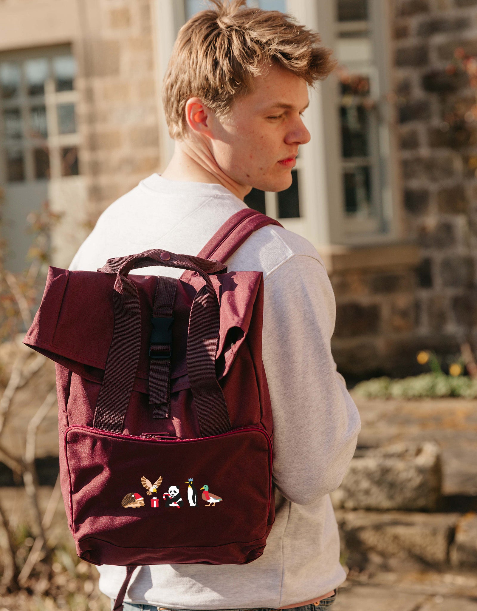 Christmas Embroidered Fold-Top Backpack