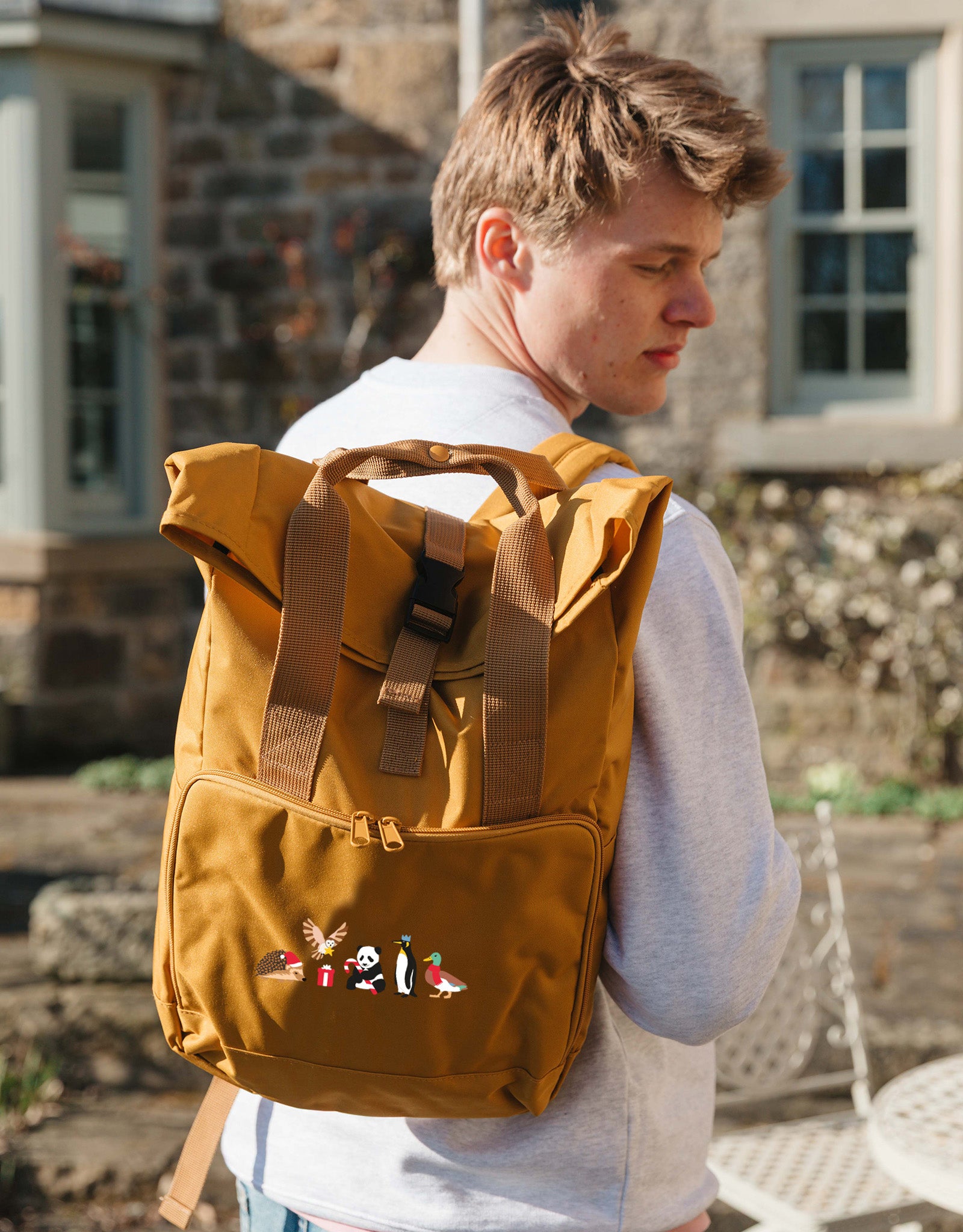 Christmas Embroidered Fold-Top Backpack