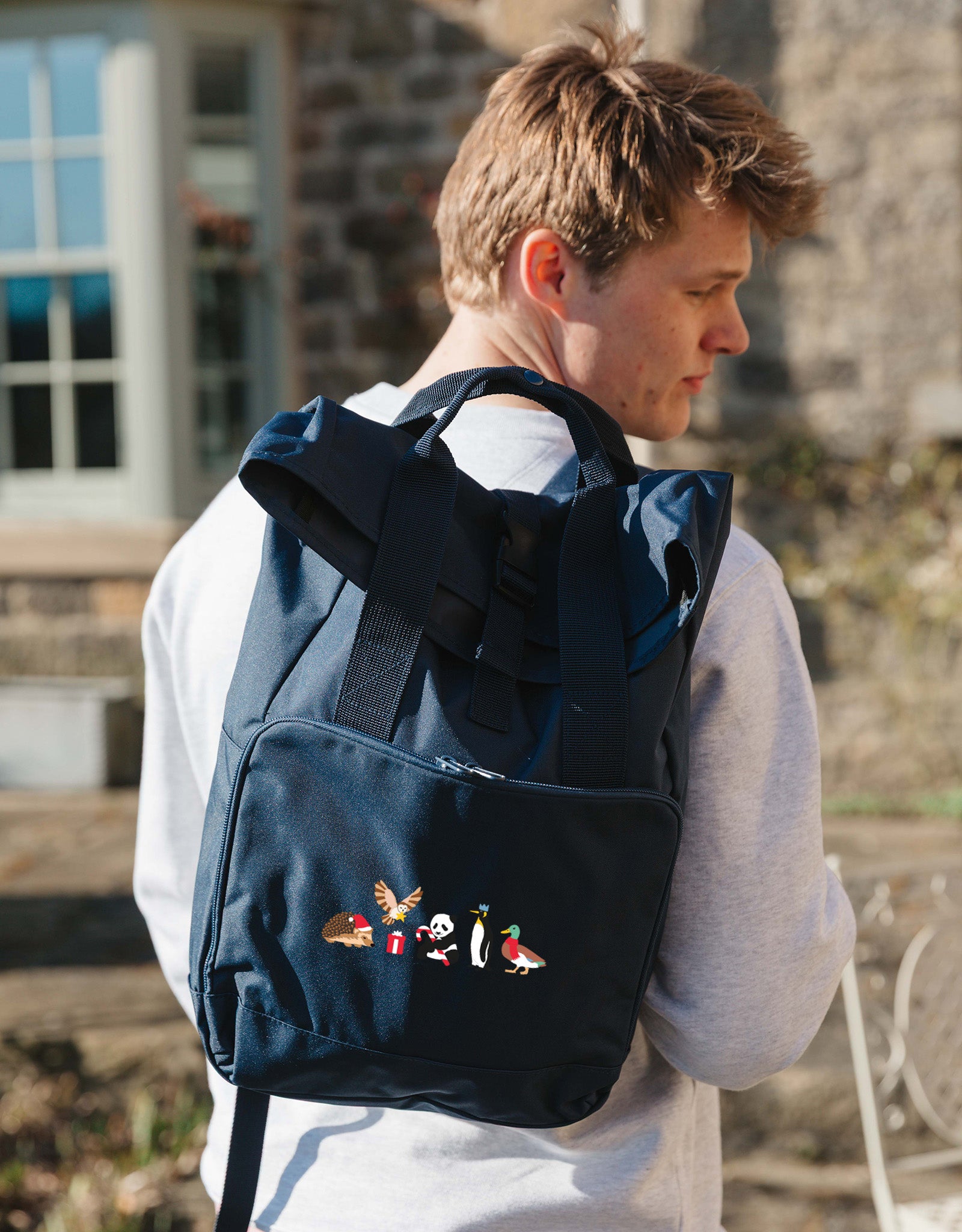 Christmas Embroidered Fold-Top Backpack