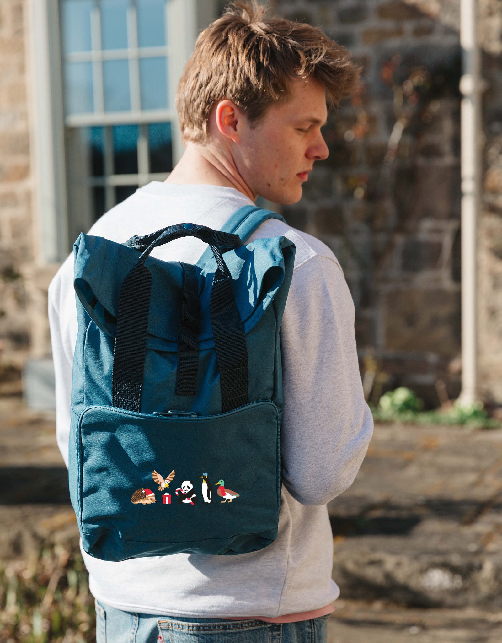 Christmas Embroidered Fold-Top Backpack