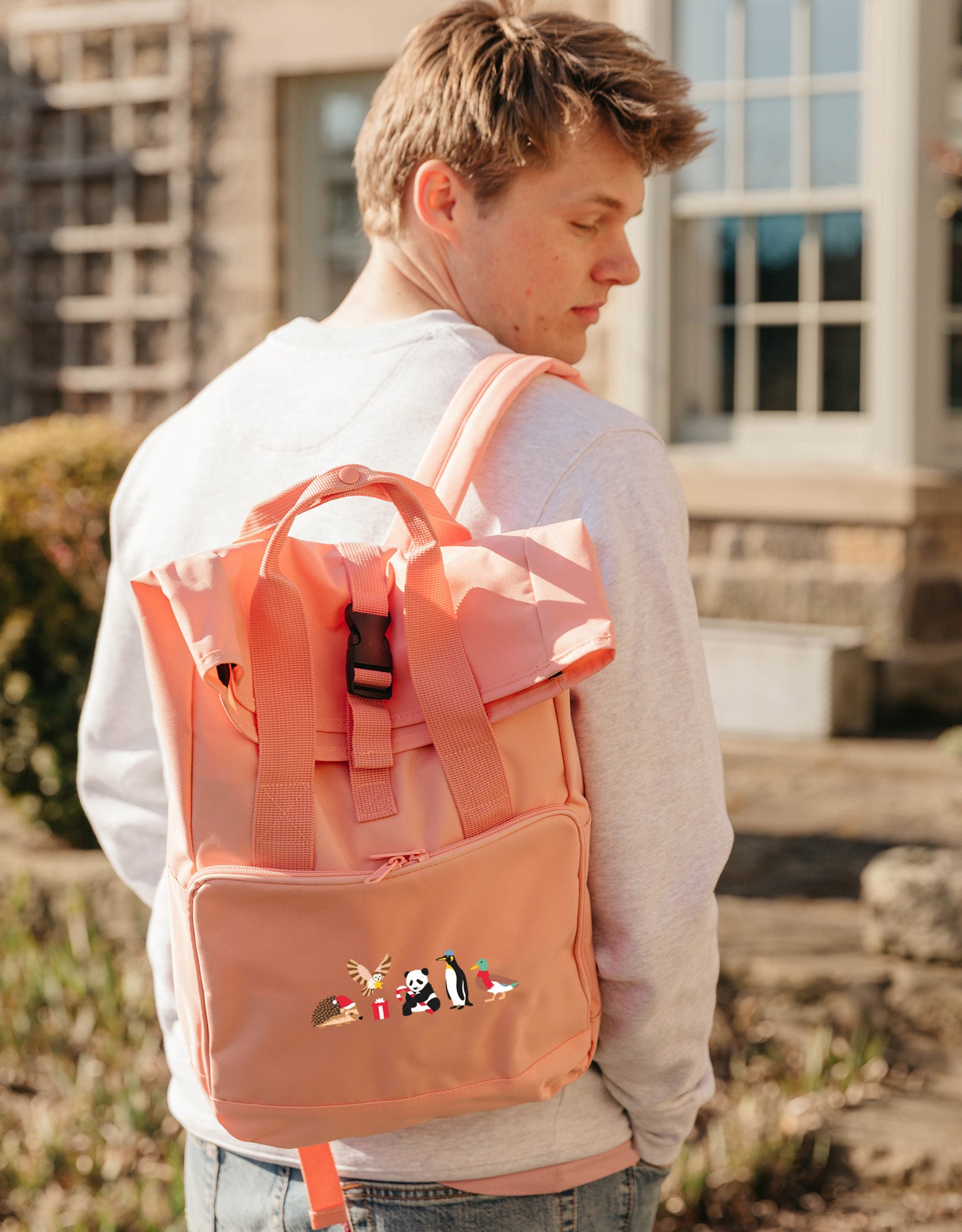 Christmas Embroidered Fold-Top Backpack