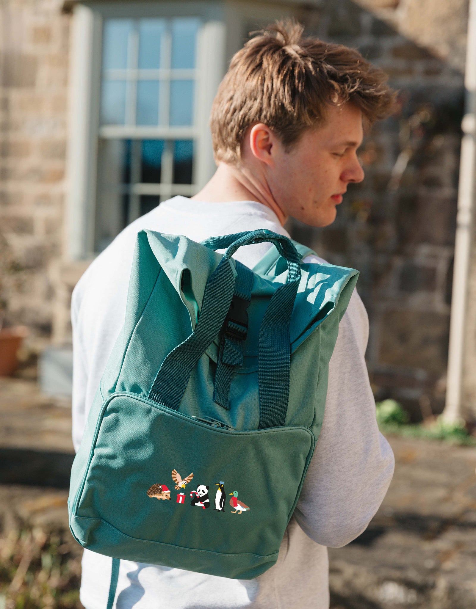 Christmas Embroidered Fold-Top Backpack