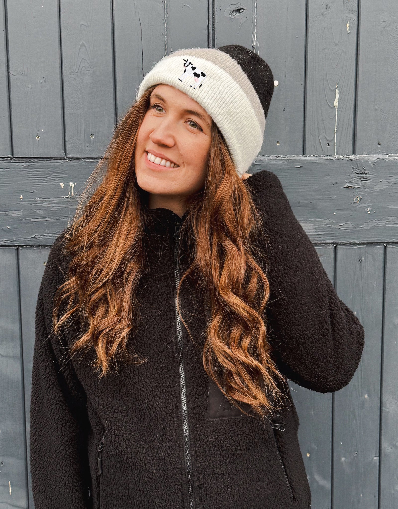 Cow Embroidered Tonal Beanie