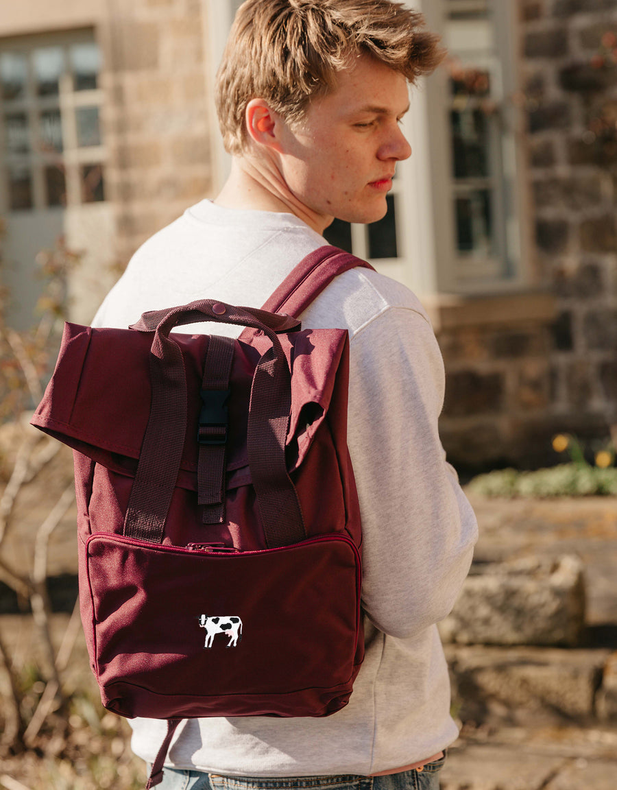 Cow Embroidered Fold-Top Backpack