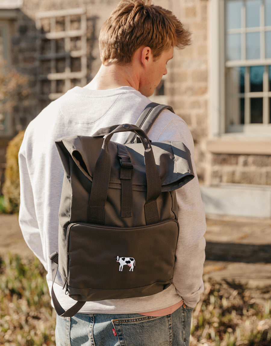 Cow Embroidered Fold-Top Backpack