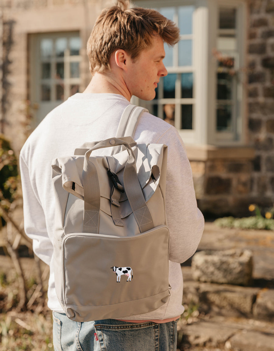 Cow Embroidered Fold-Top Backpack