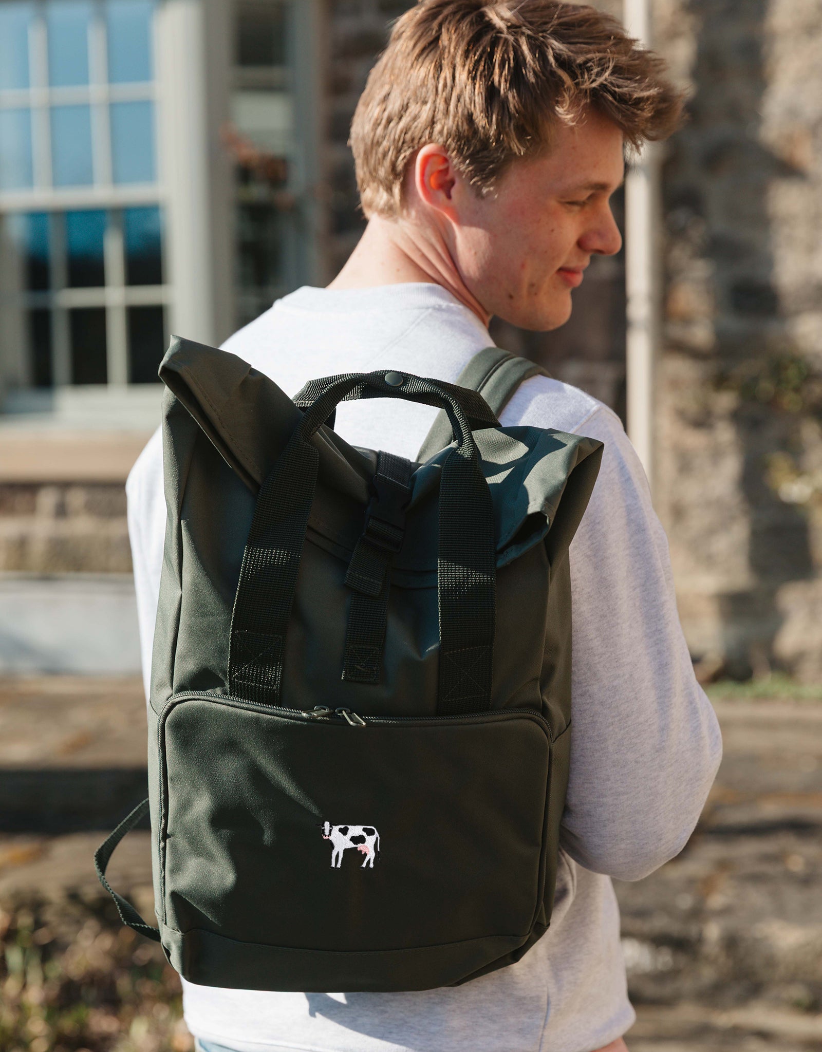 Cow Embroidered Fold-Top Backpack