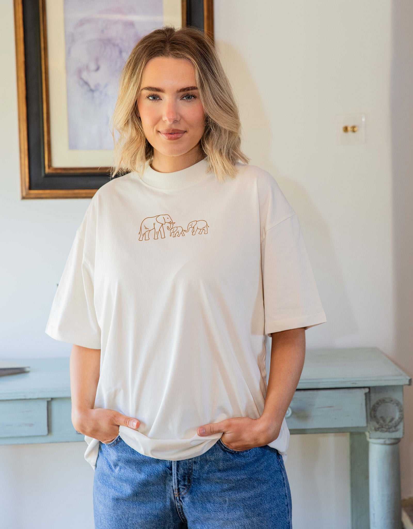 Family of Elephants Embroidered Unisex Oversized Tee