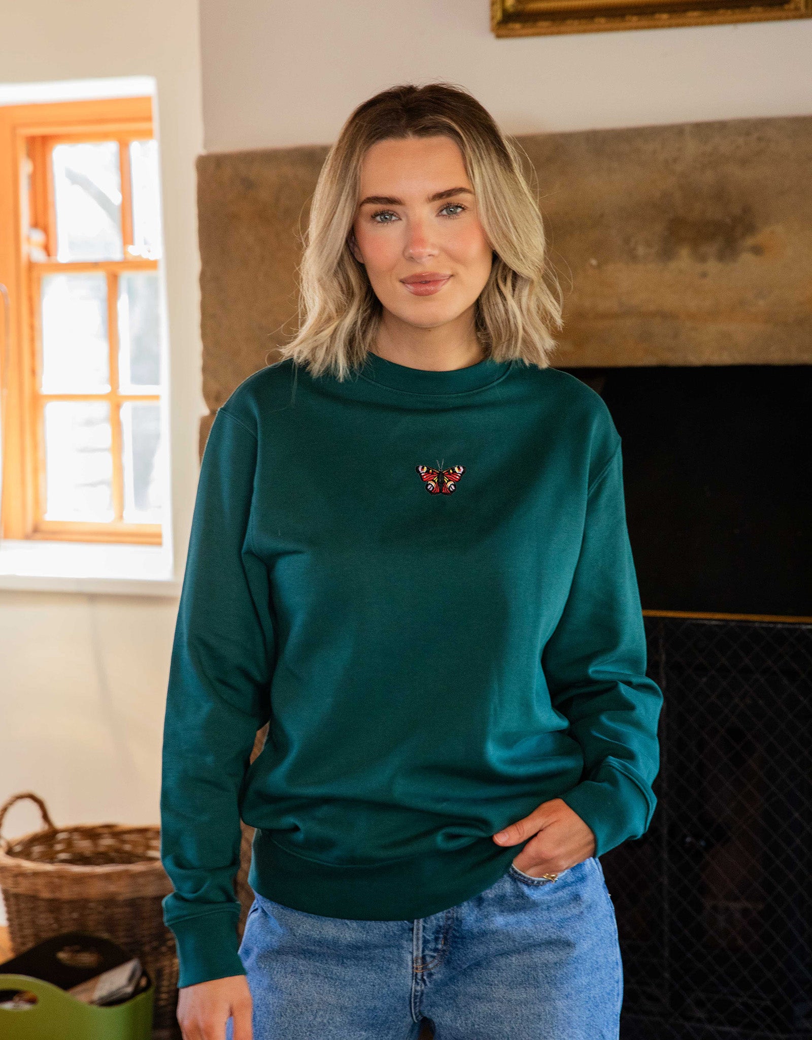Peacock Butterfly Embroidered Unisex Sweatshirt