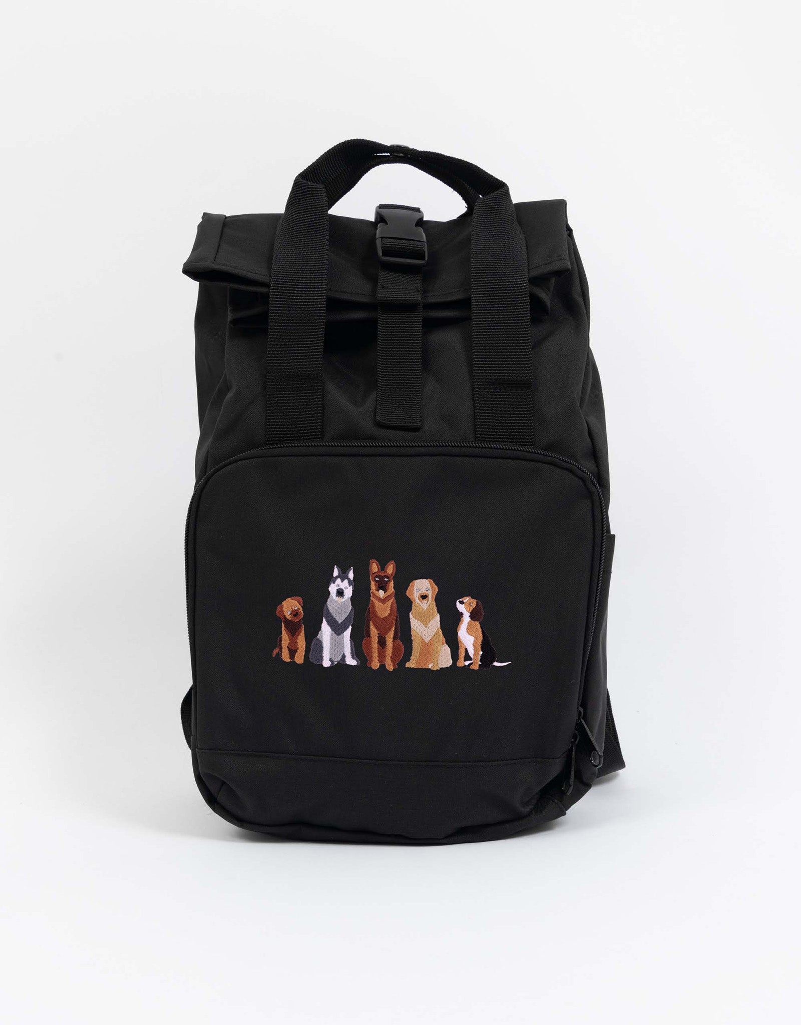 Dogs Embroidered Mini Roll-Top Backpack