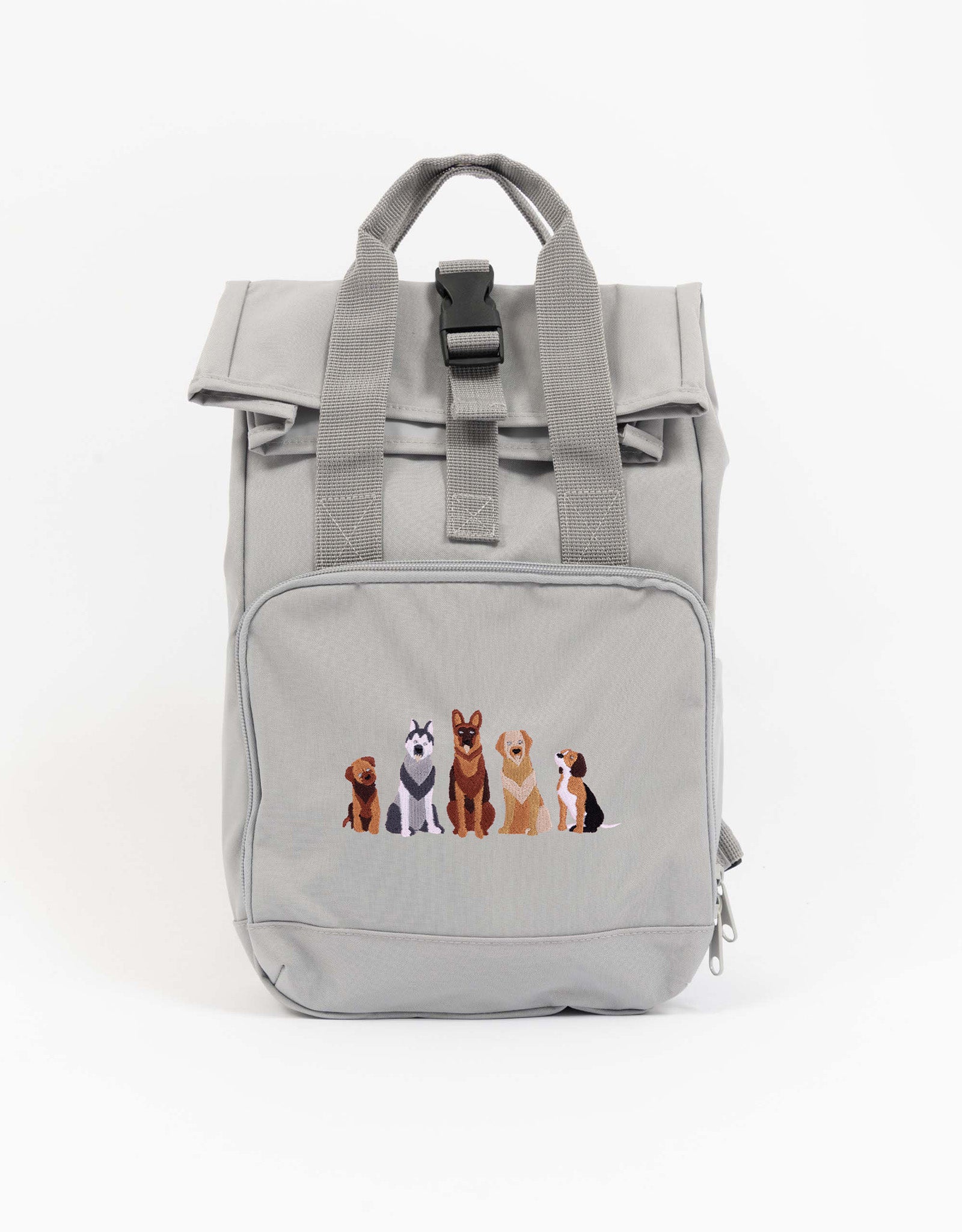 Dogs Embroidered Mini Roll-Top Backpack