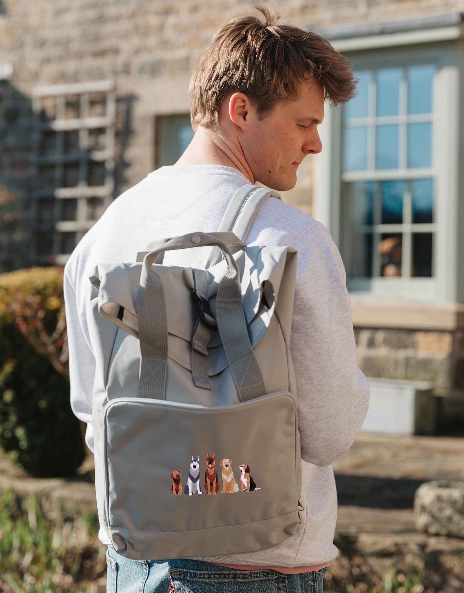 Dogs Embroidered Fold-Top Backpack