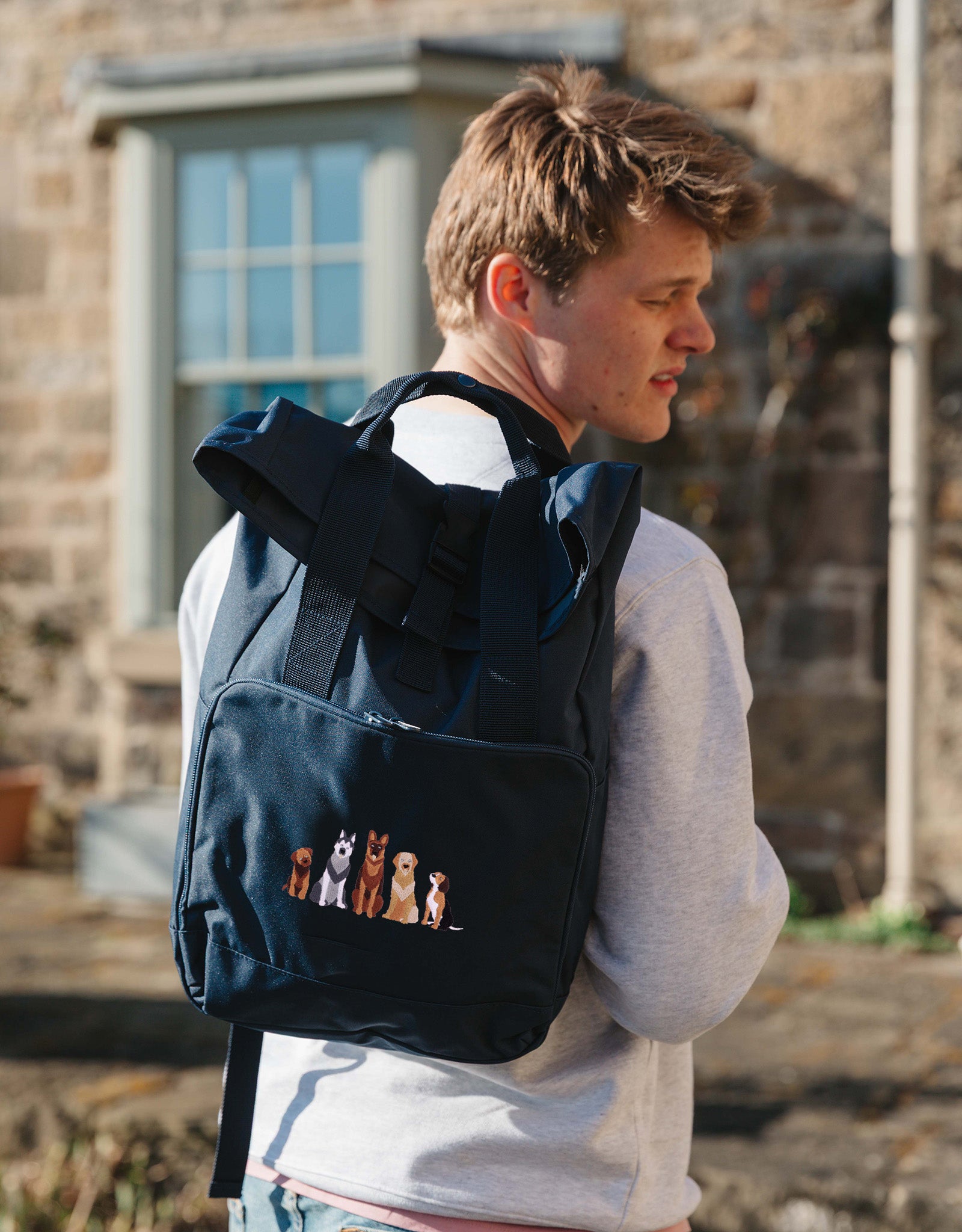 Dogs Embroidered Fold-Top Backpack