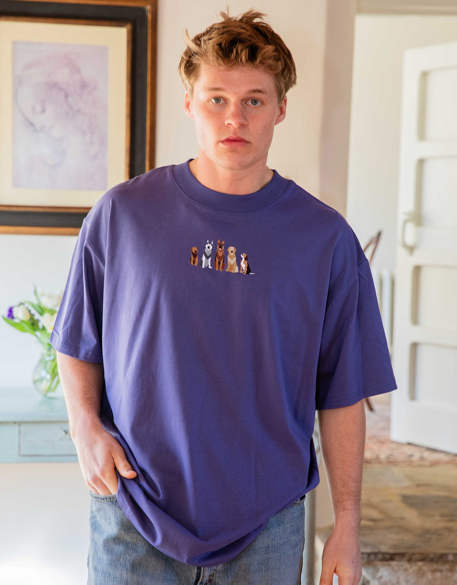 Dogs Embroidered Unisex Oversized Tee