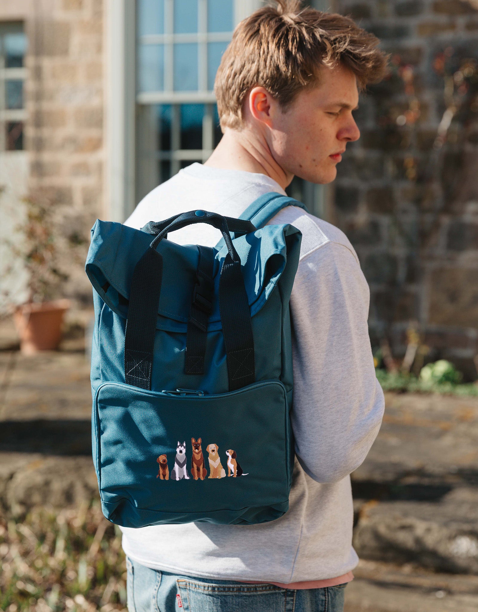 Dogs Embroidered Fold-Top Backpack