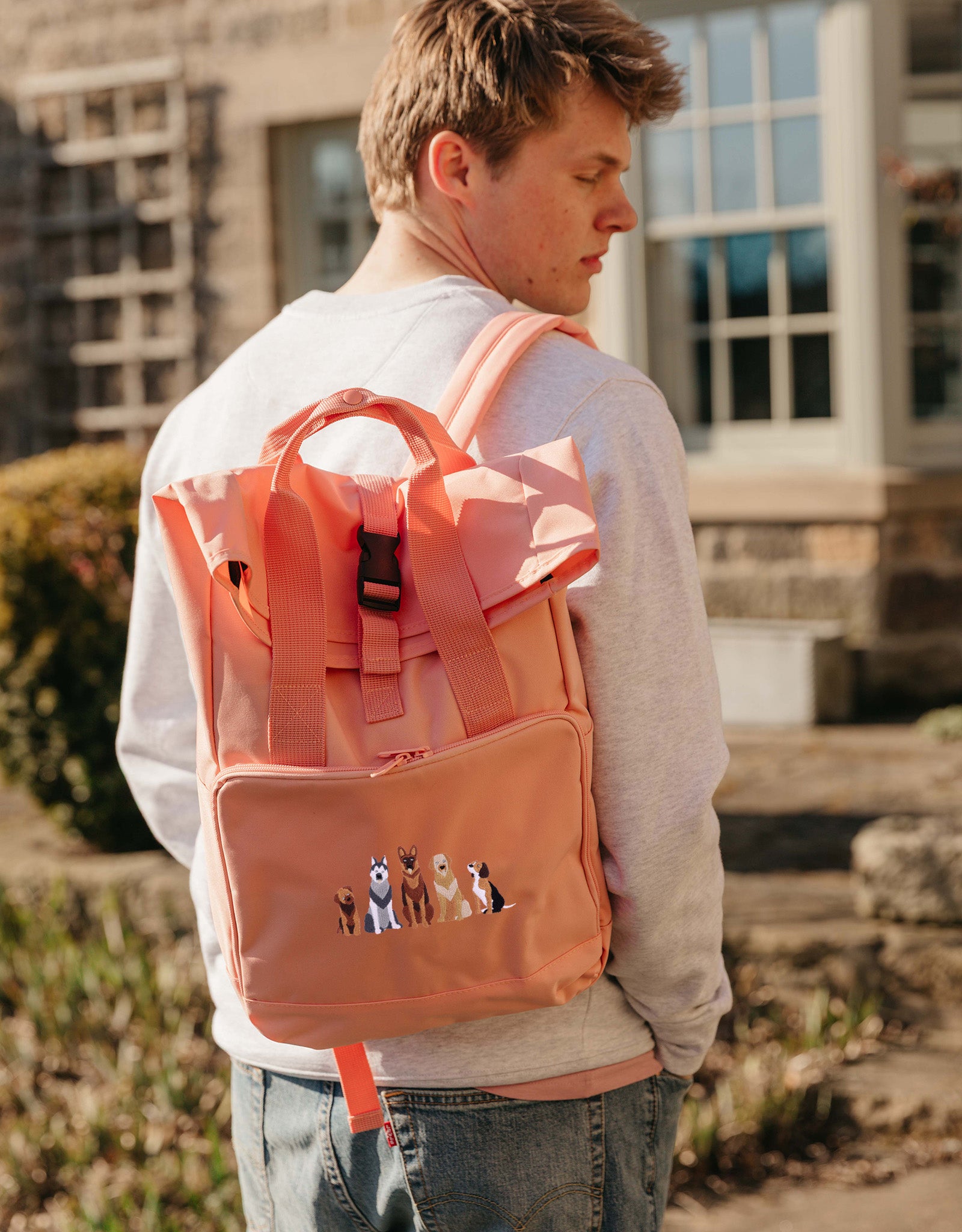 Dogs Embroidered Fold-Top Backpack