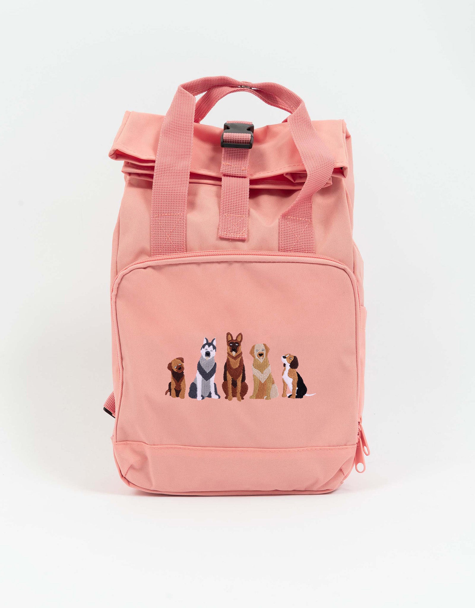 Dogs Embroidered Mini Roll-Top Backpack