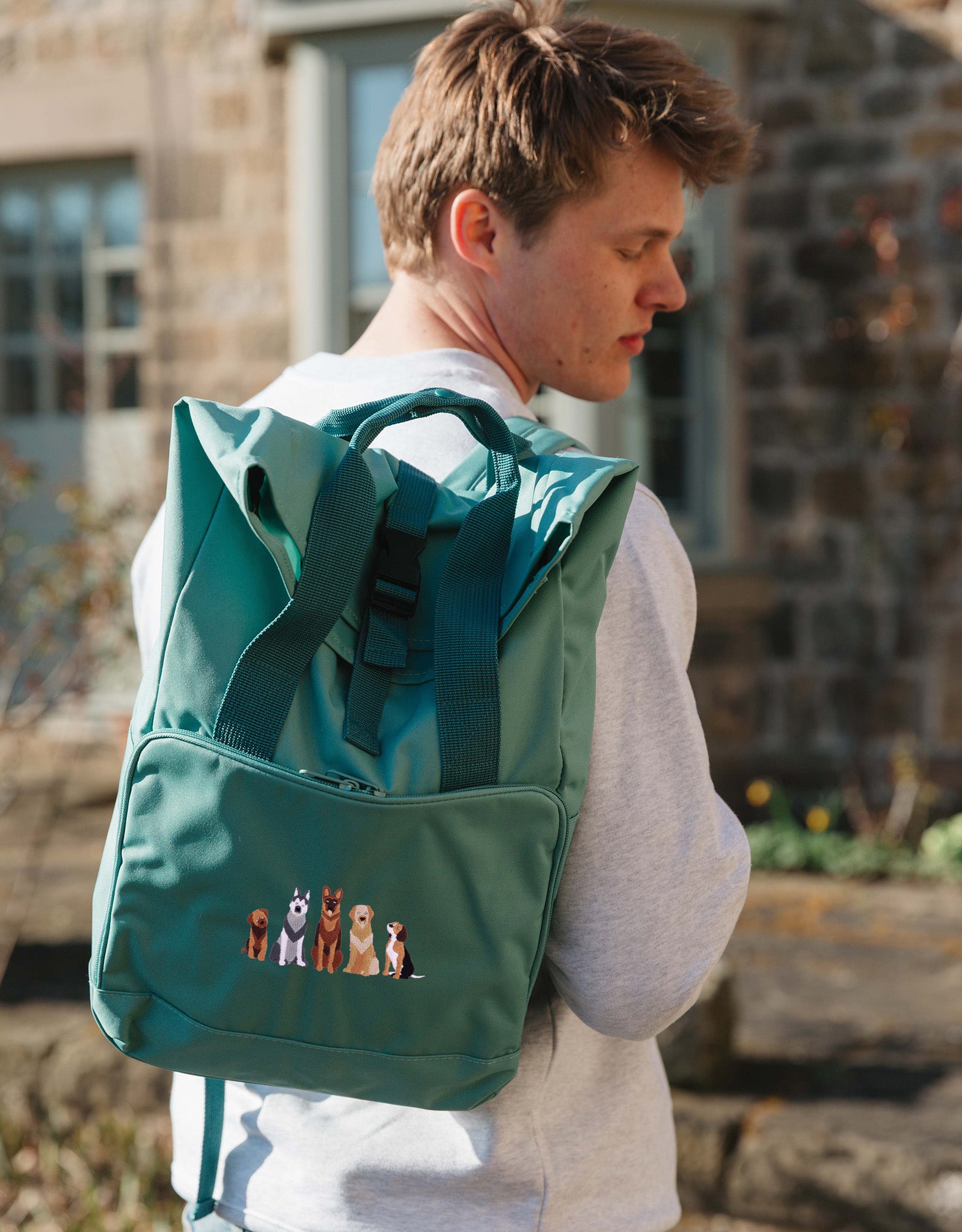 Dogs Embroidered Fold-Top Backpack