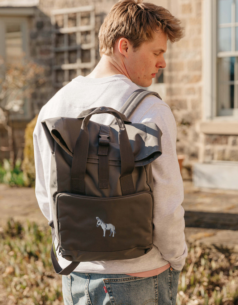 Donkey Embroidered Fold-Top Backpack