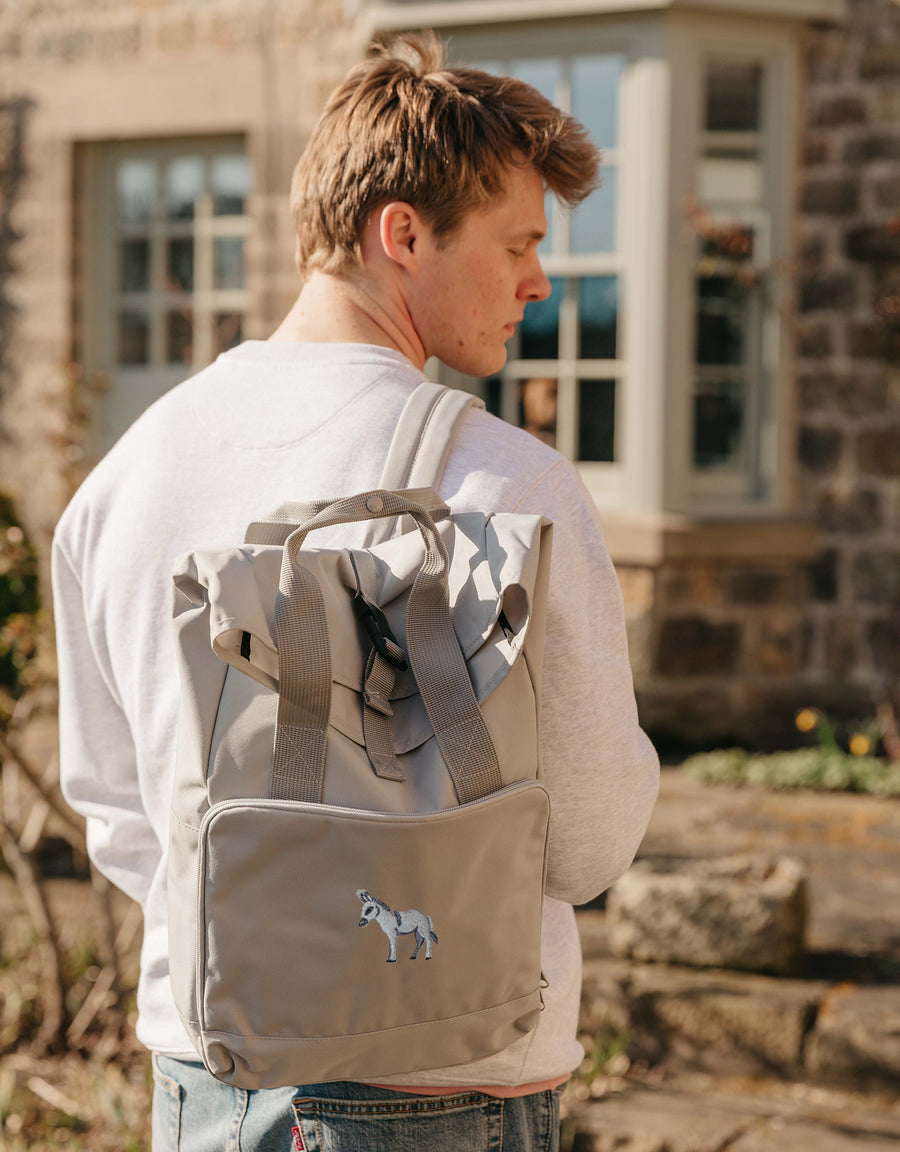 Donkey Embroidered Fold-Top Backpack