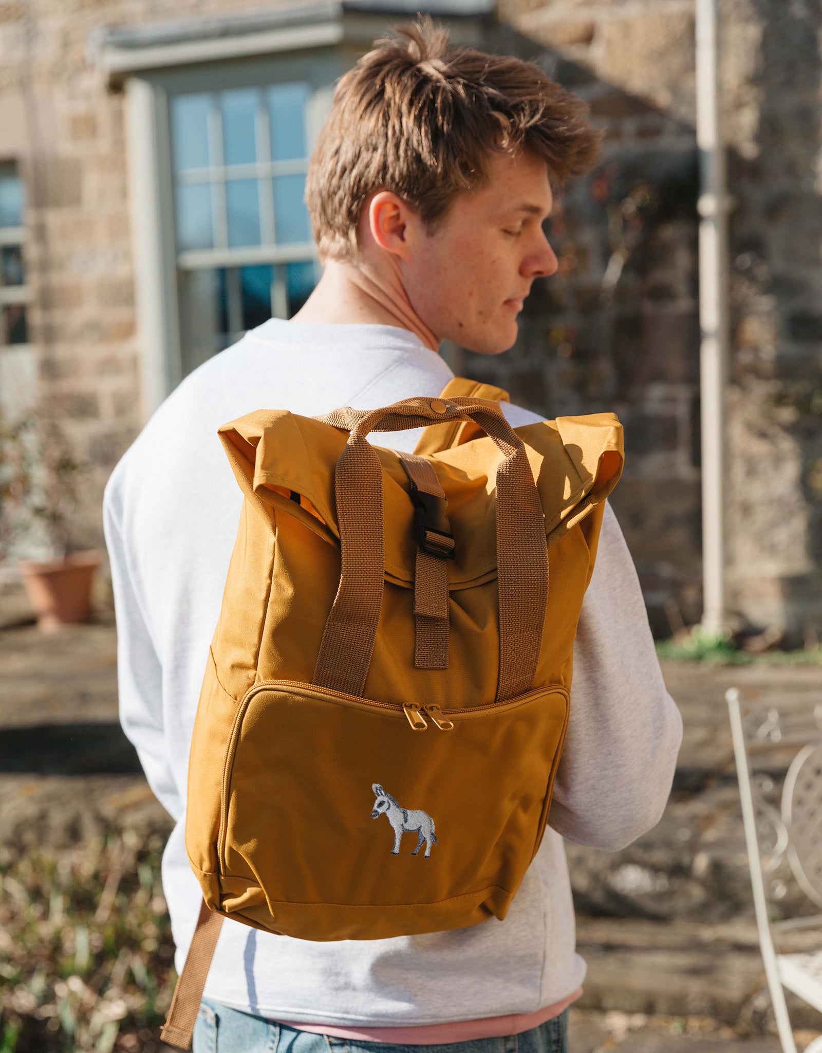 Donkey Embroidered Fold-Top Backpack