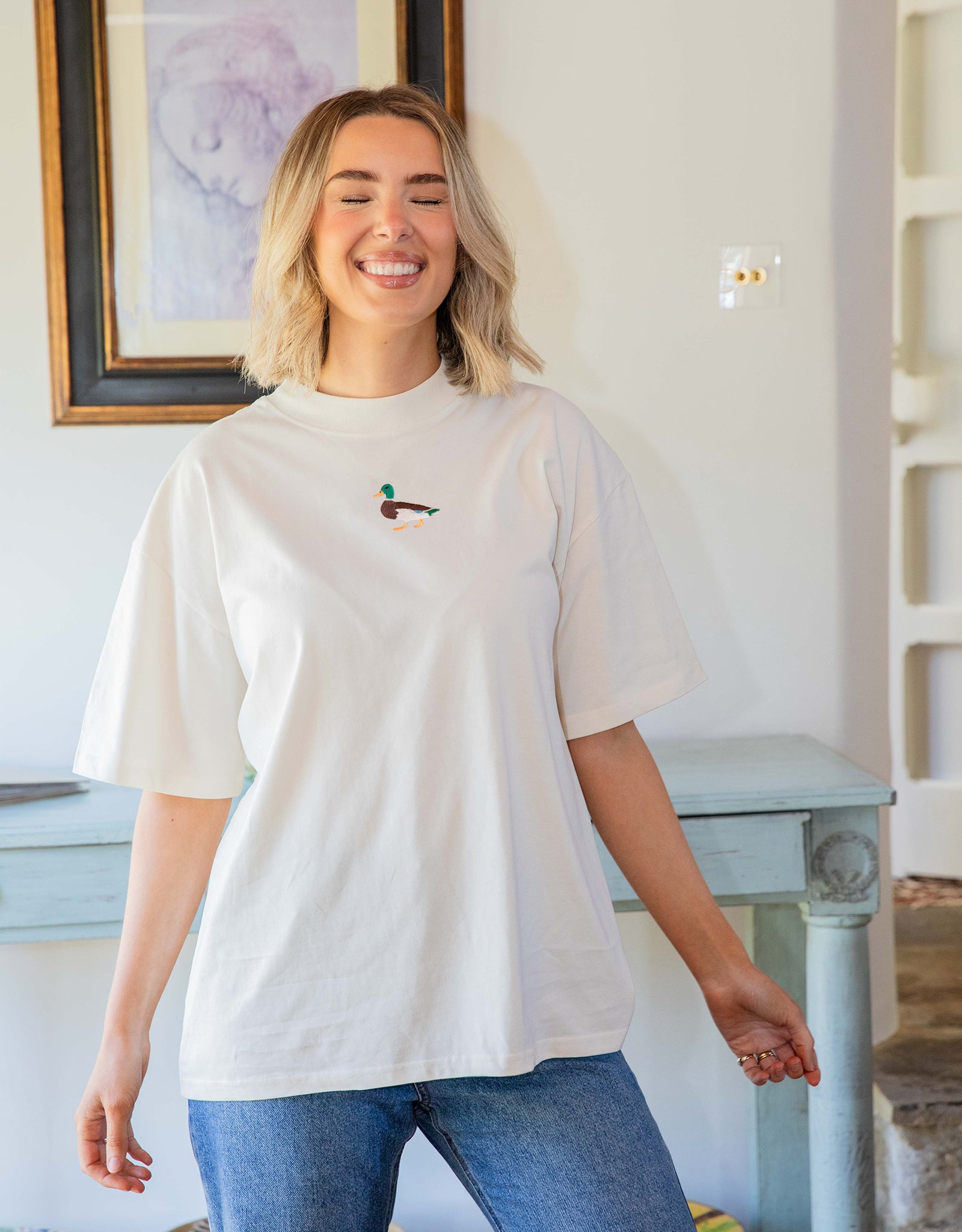 Duck Embroidered Unisex Oversized Tee