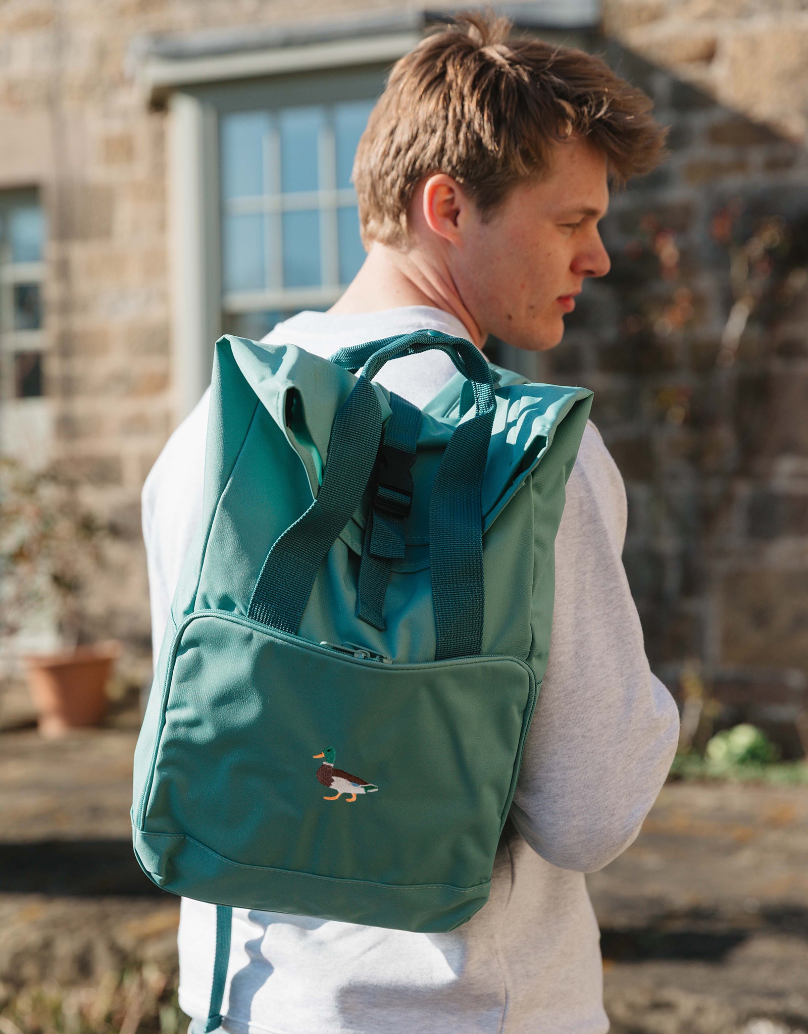 Duck Embroidered Fold-Top Backpack