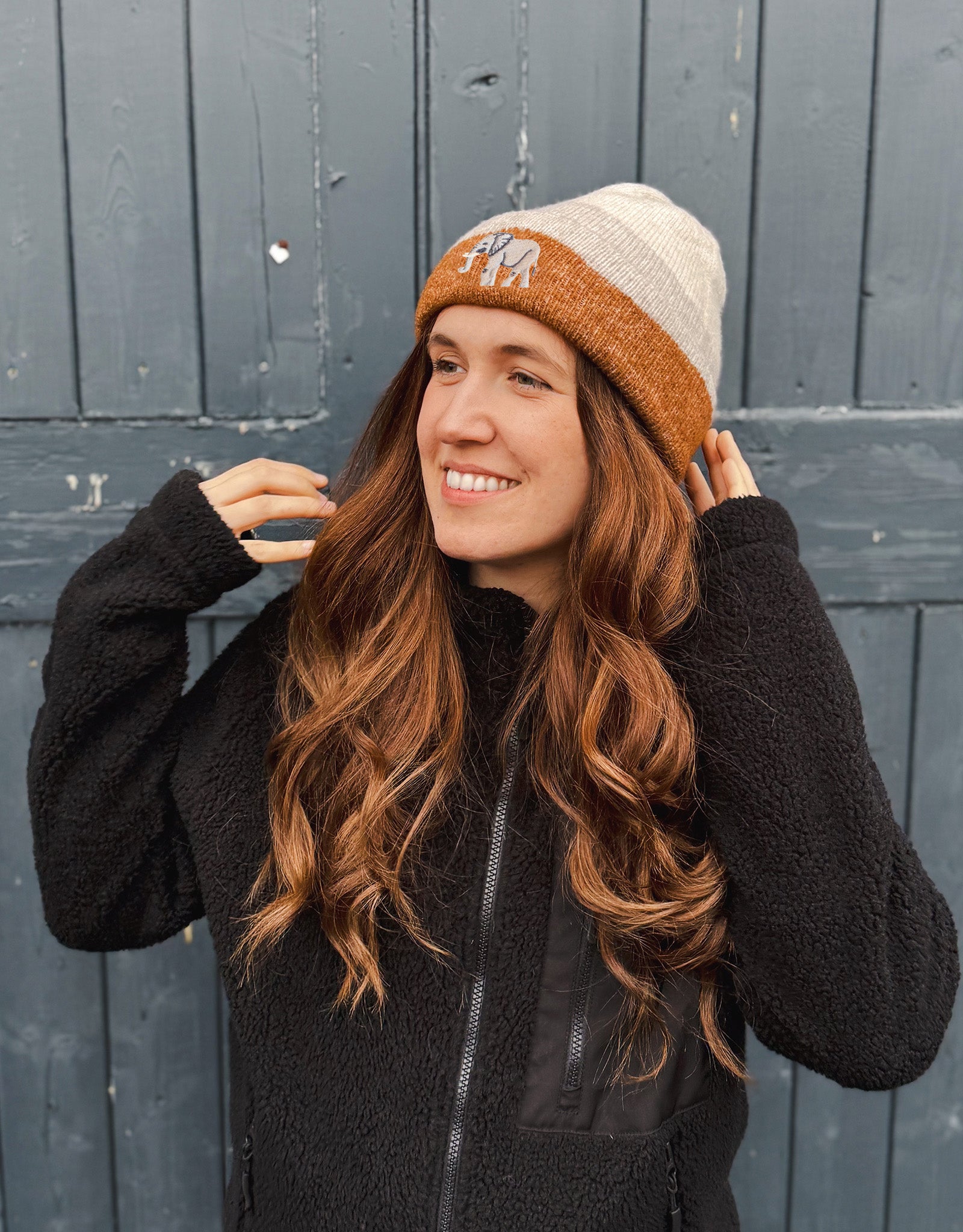 Elephant Embroidered Tonal Beanie