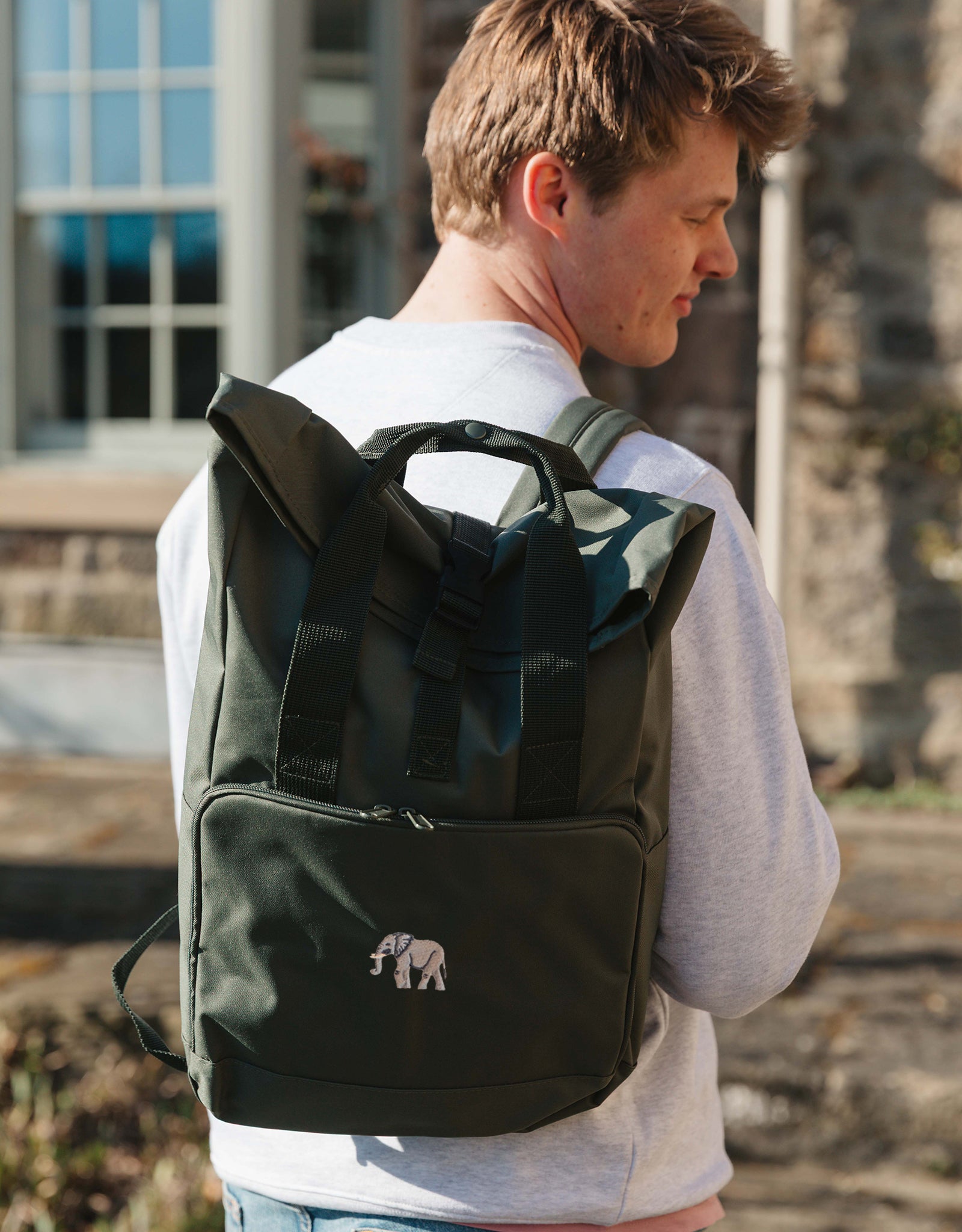Elephant Embroidered Fold-Top Backpack