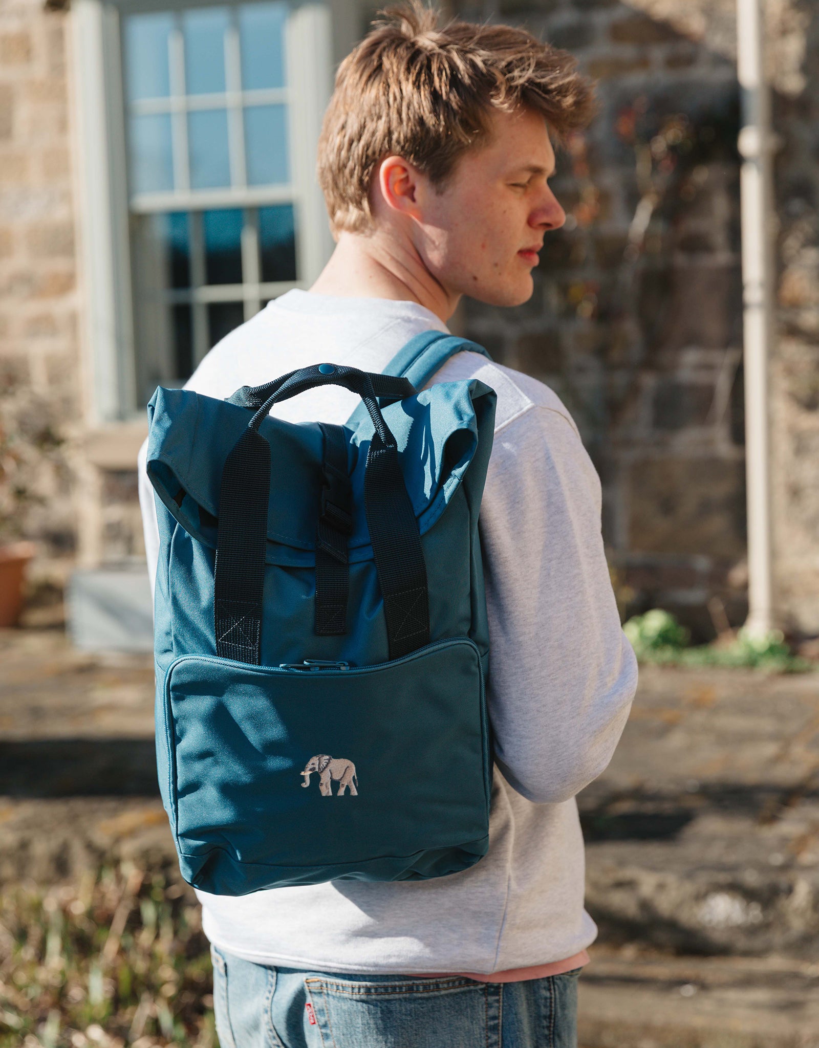 Elephant Embroidered Fold-Top Backpack