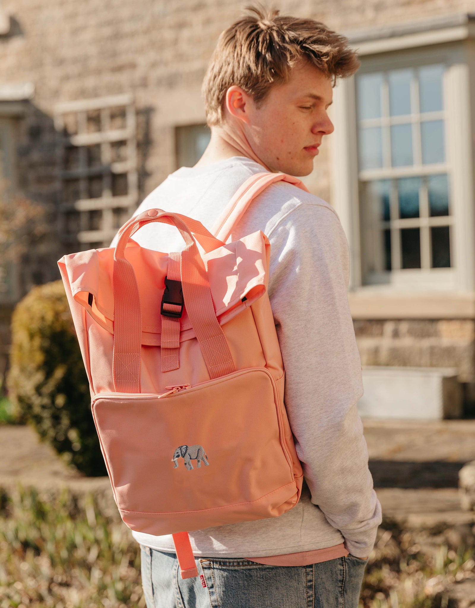 Elephant Embroidered Fold-Top Backpack