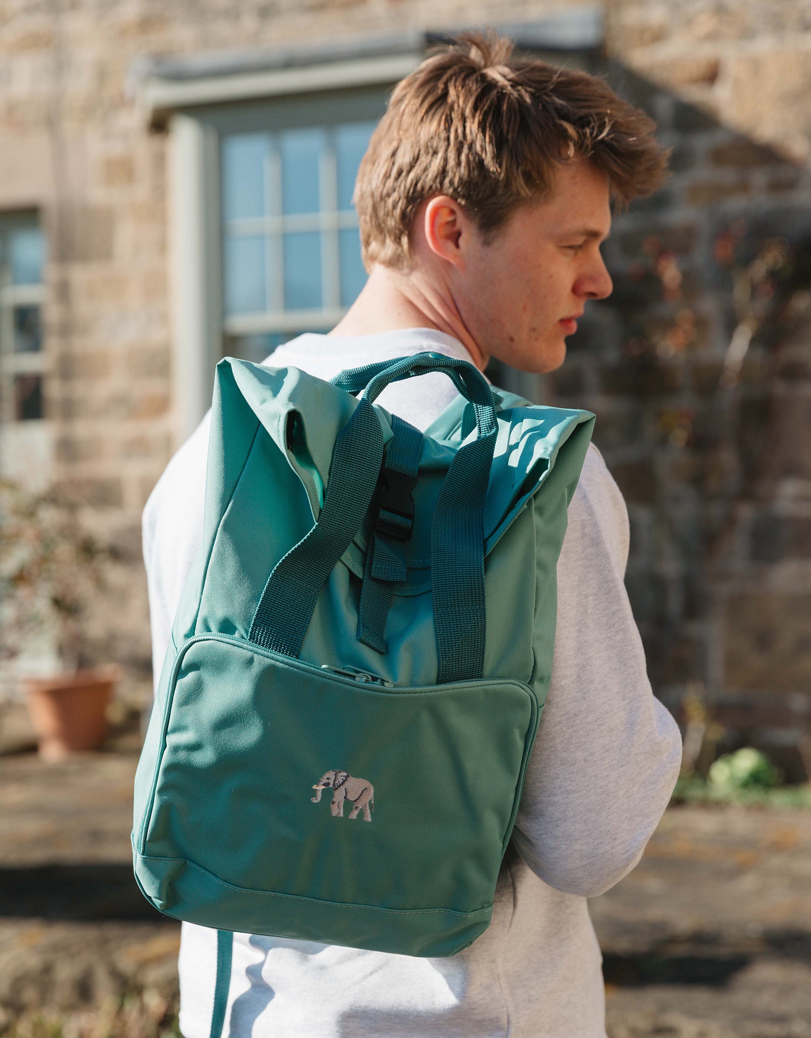 Elephant Embroidered Fold-Top Backpack