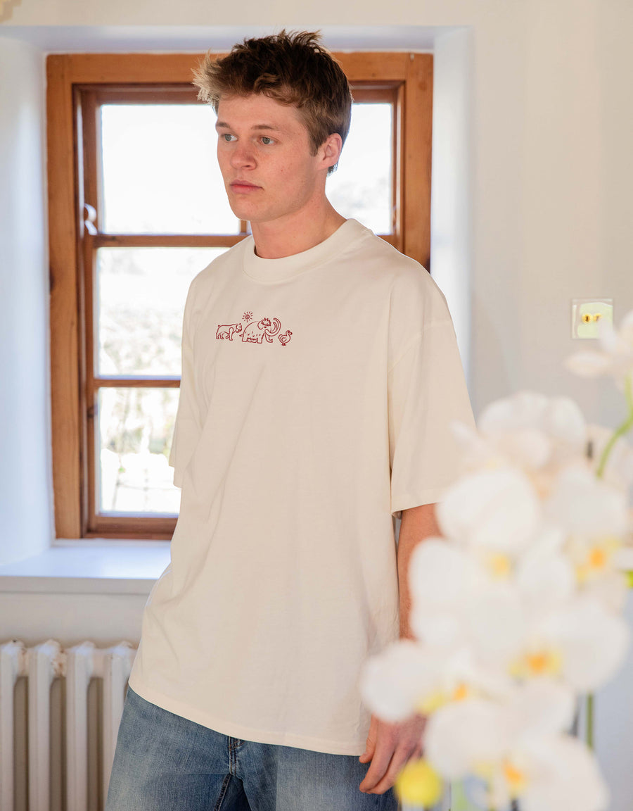 Extinct Drawing Embroidered Unisex Oversized Tee