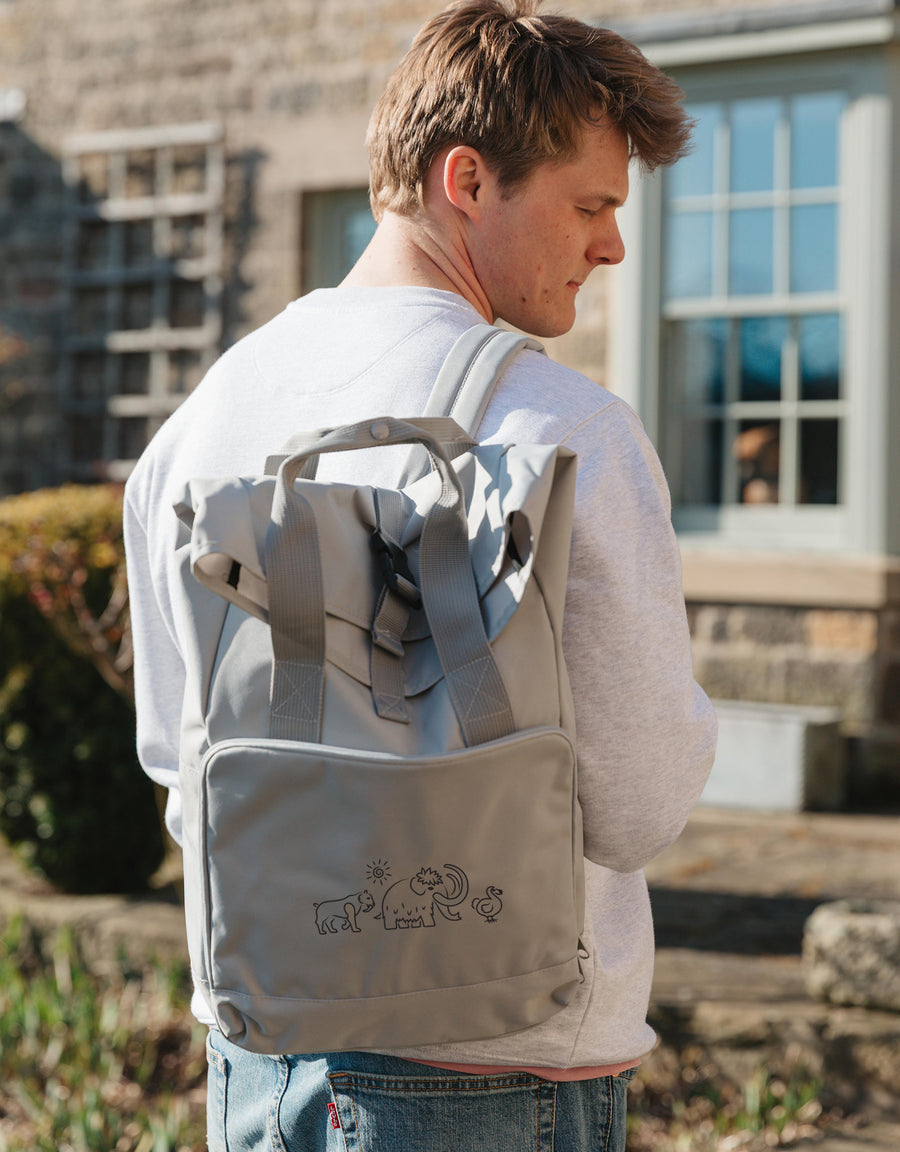 Extinct Drawing Embroidered Fold-Top Backpack