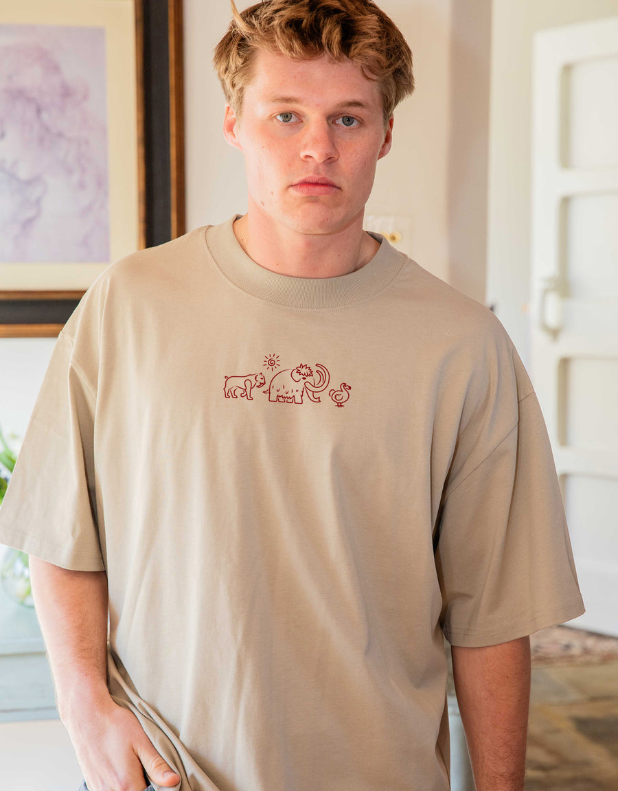 Extinct Drawing Embroidered Unisex Oversized Tee