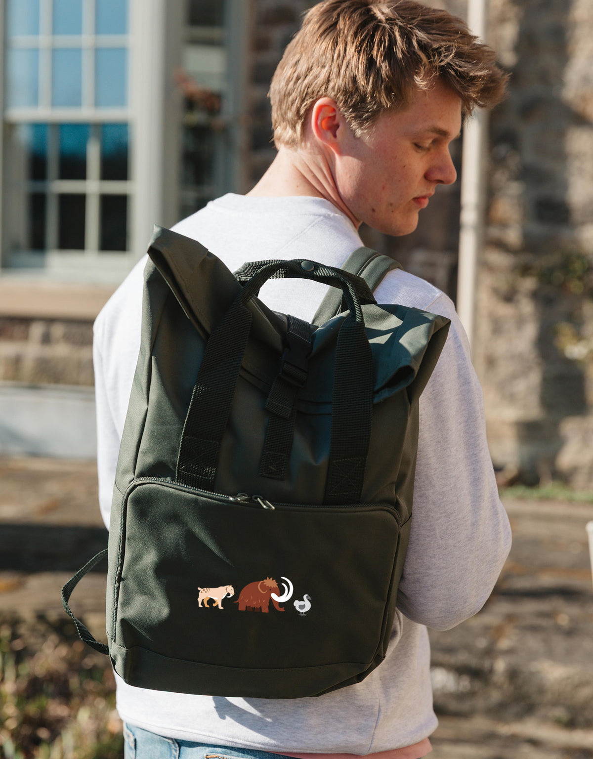 Extinct Embroidered Fold-Top Backpack