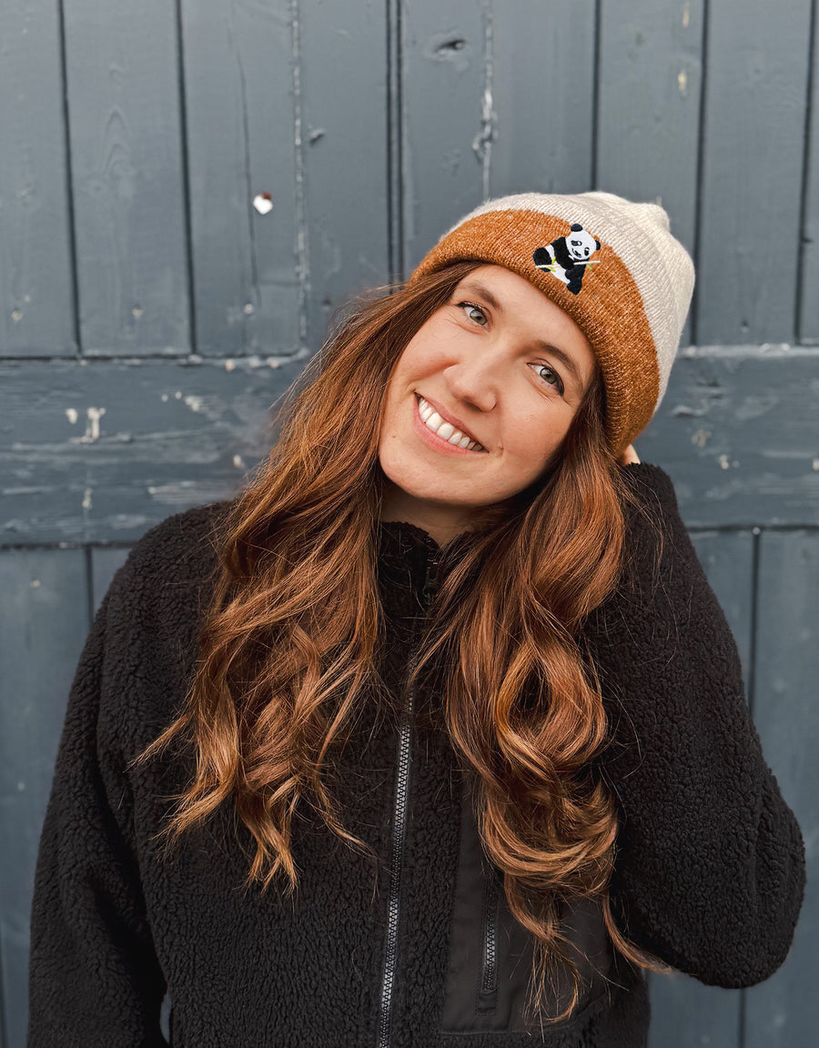 Giant Panda Embroidered Tonal Beanie