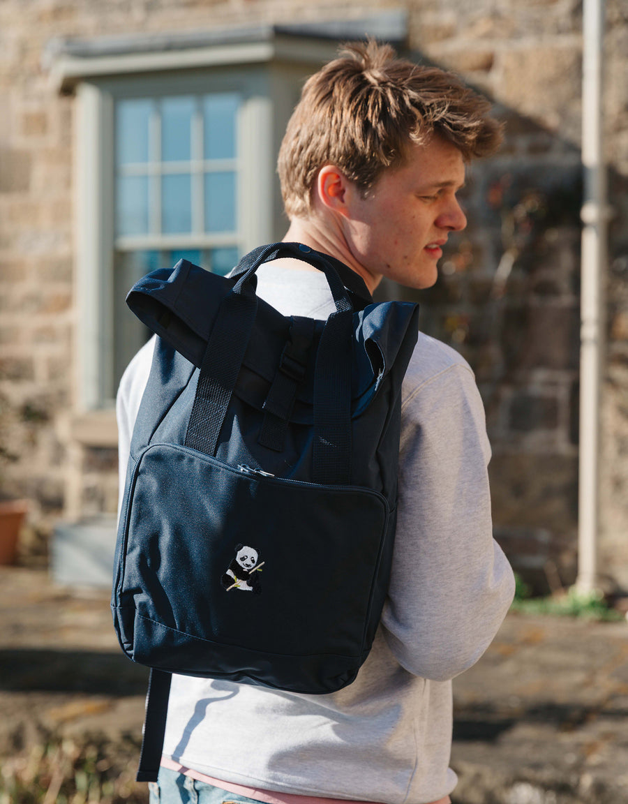 Giant Panda Embroidered Fold-Top Backpack