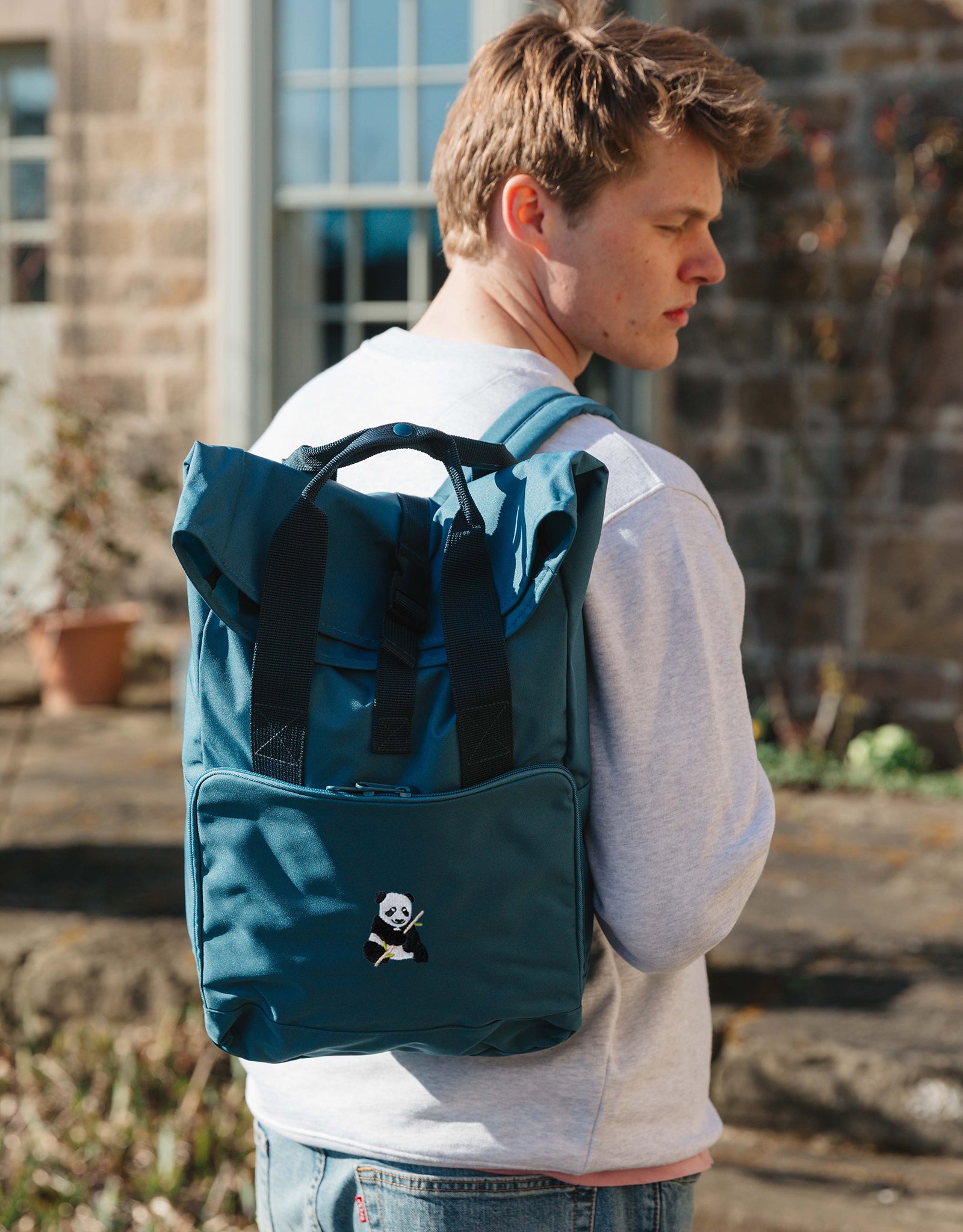 Giant Panda Embroidered Fold-Top Backpack