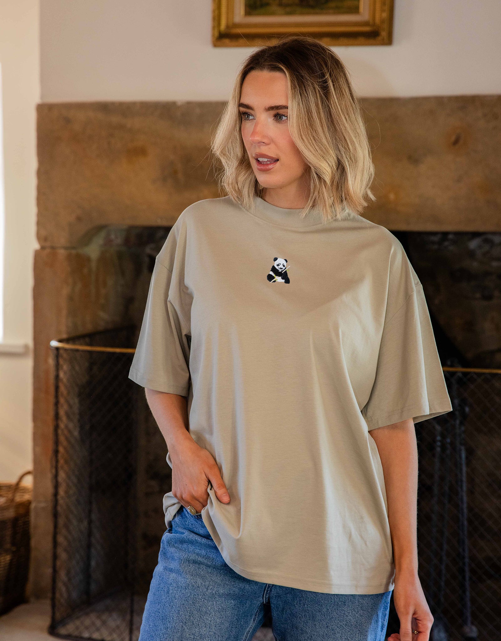 Giant Panda Embroidered Unisex Oversized Tee