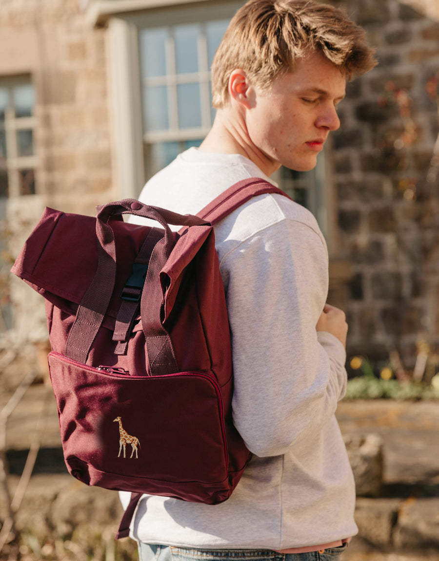 Giraffe Embroidered Fold-Top Backpack