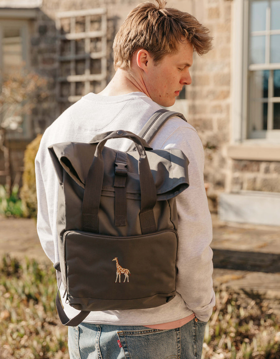 Giraffe Embroidered Fold-Top Backpack