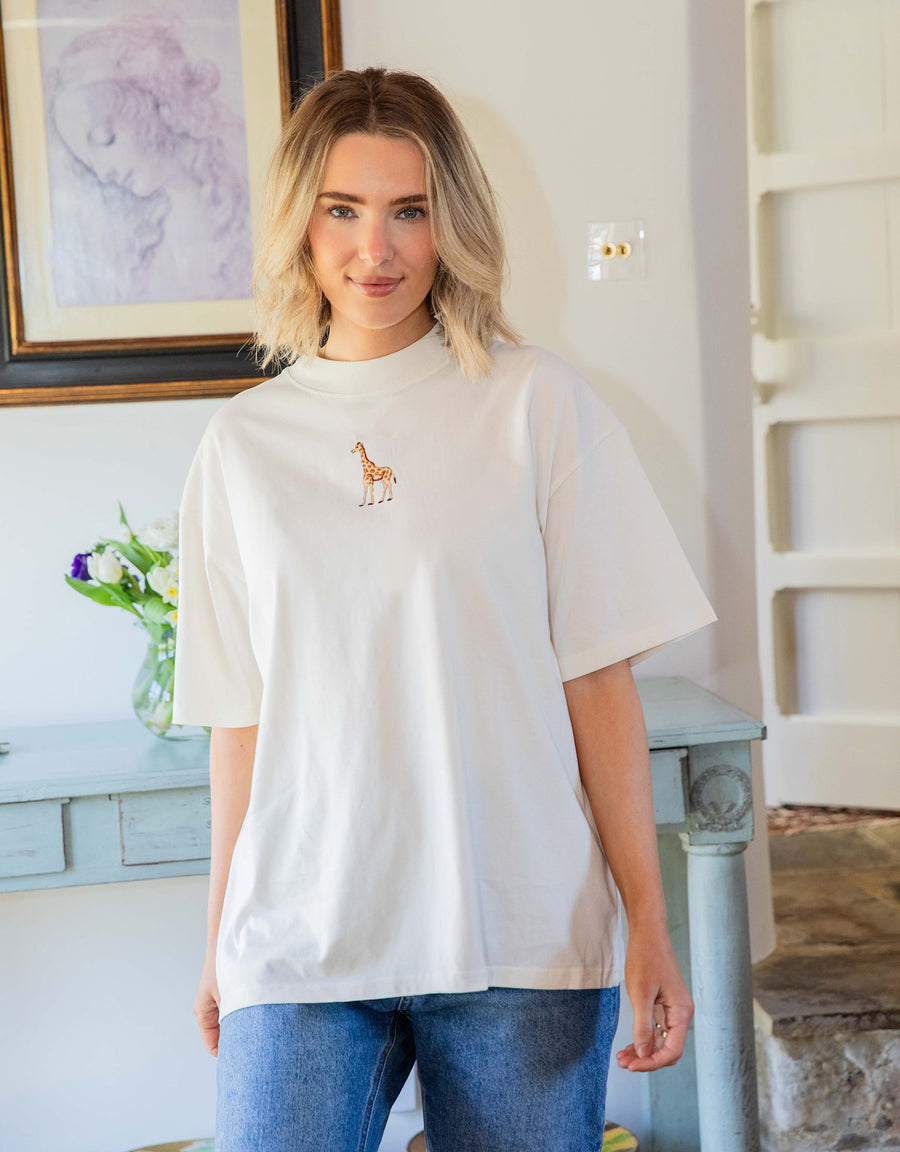 Giraffe Embroidered Unisex Oversized Tee
