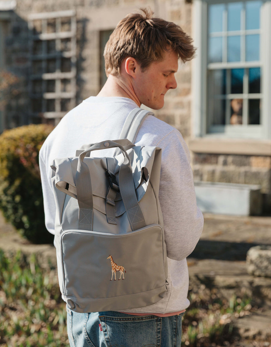 Giraffe Embroidered Fold-Top Backpack