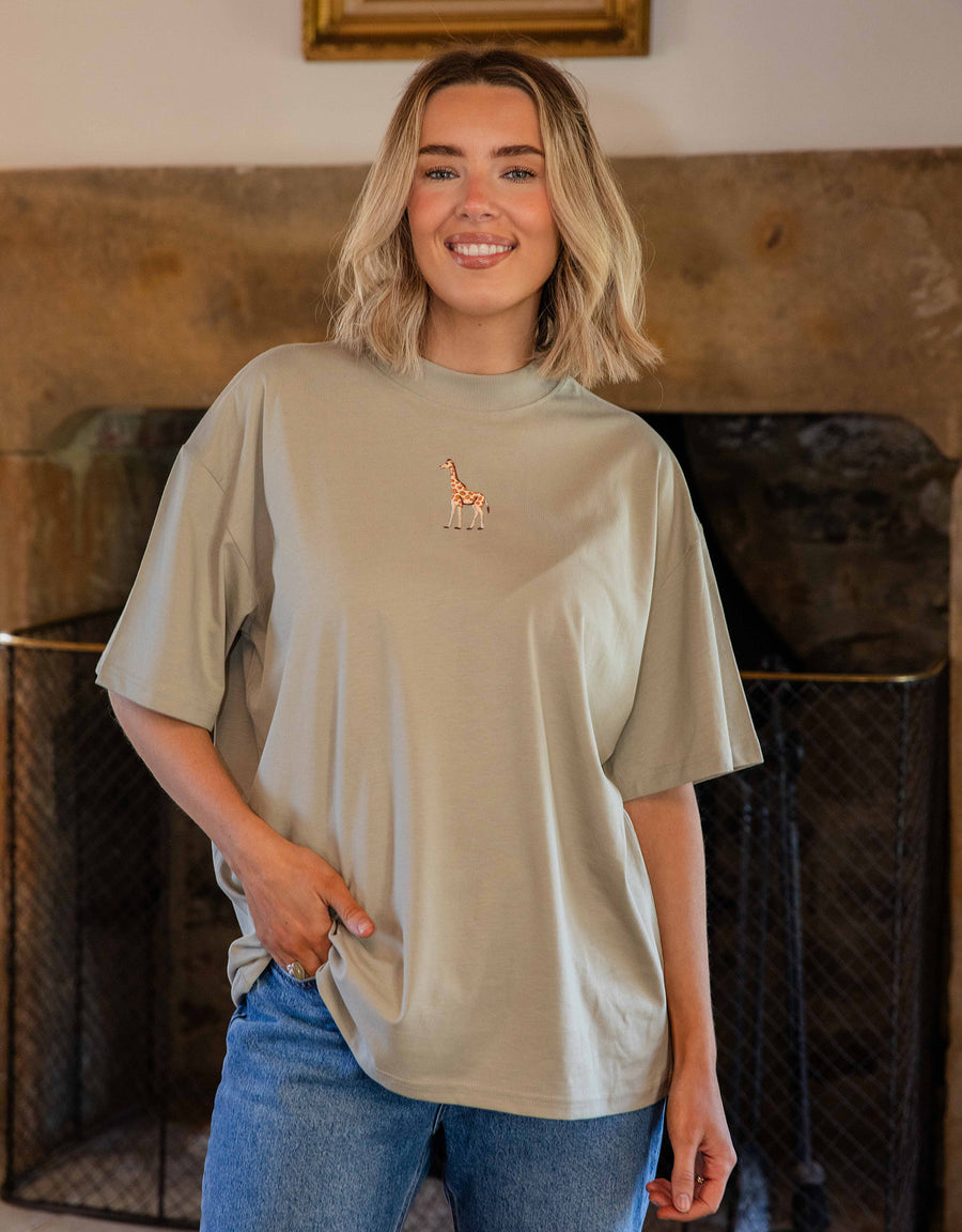 Giraffe Embroidered Unisex Oversized Tee