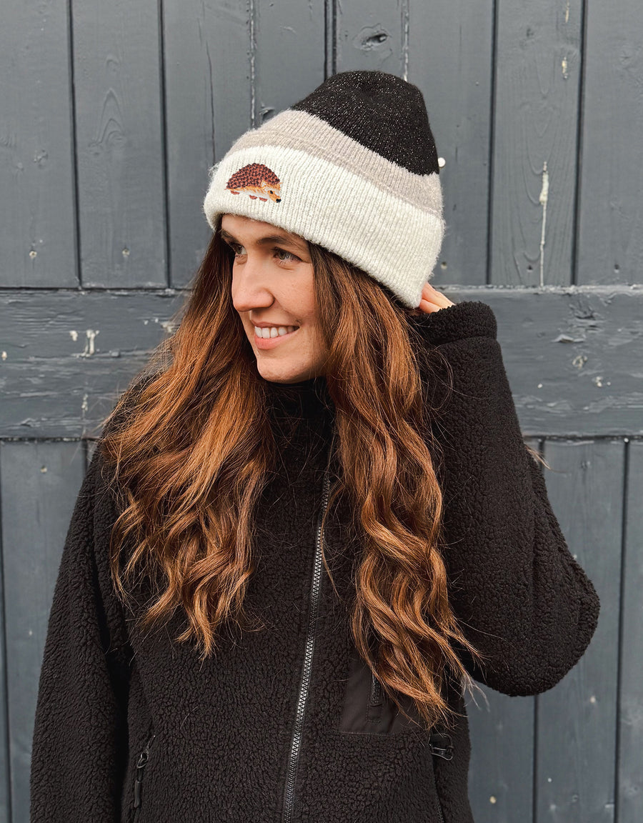 Hedgehog Embroidered Tonal Beanie