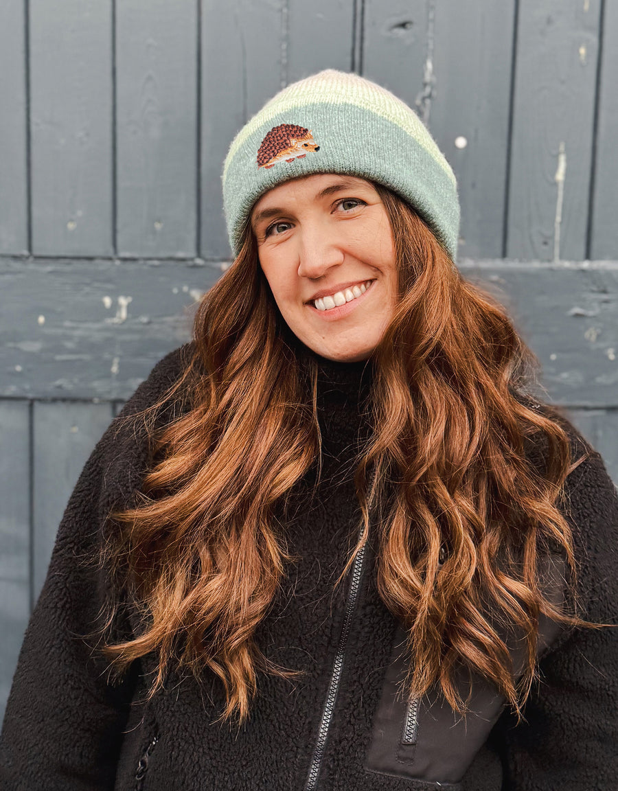 Hedgehog Embroidered Tonal Beanie