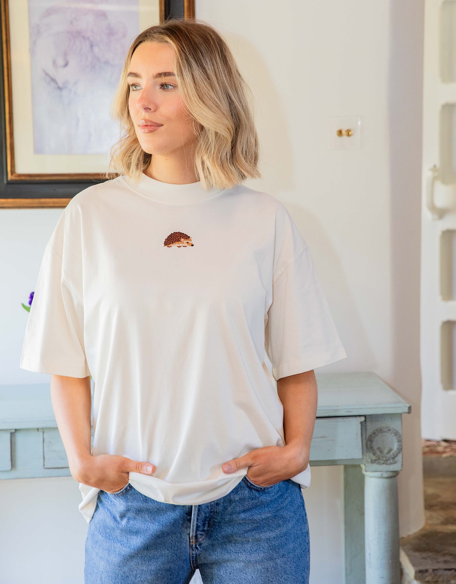 Hedgehog Embroidered Unisex Oversized Tee