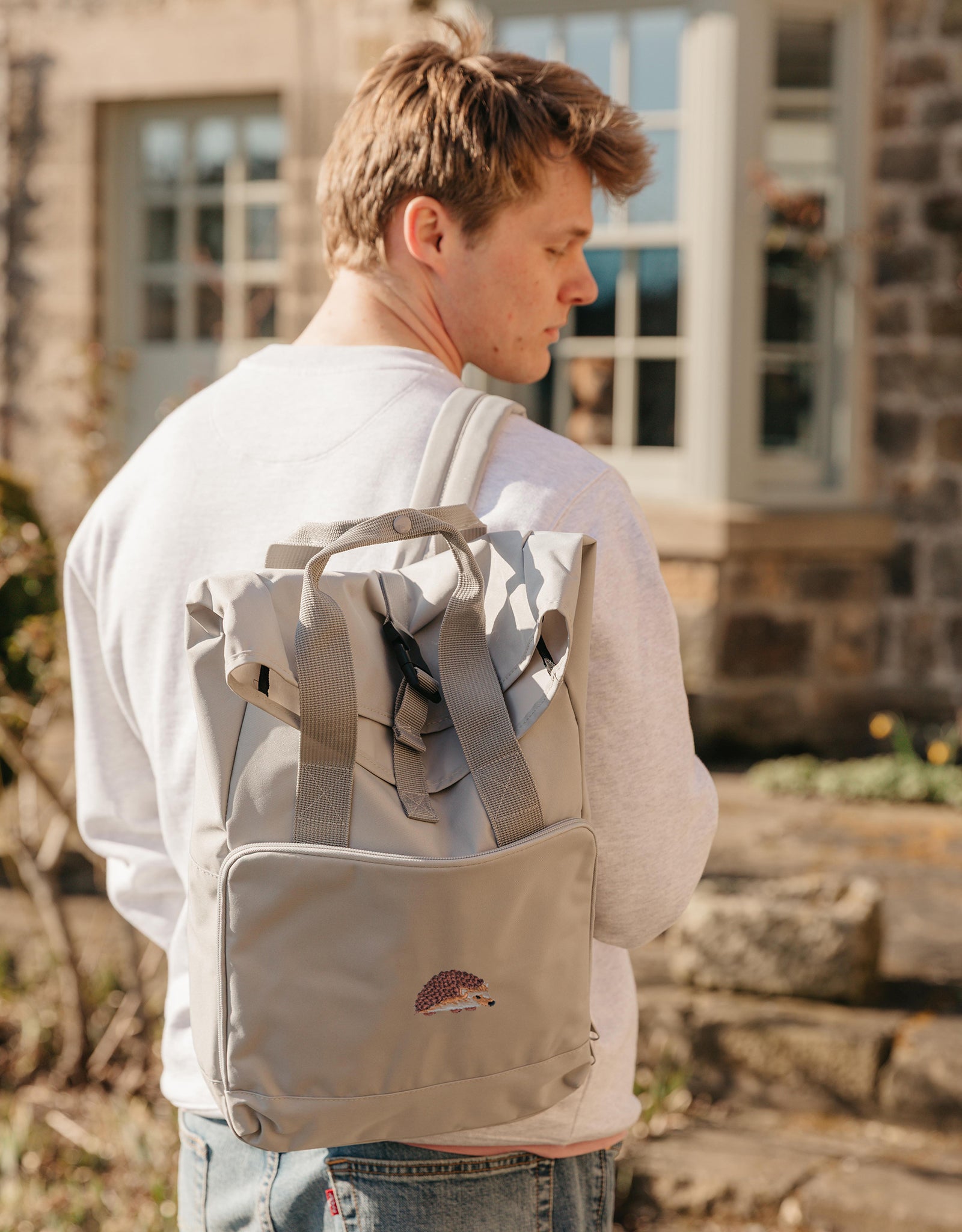 Hedgehog Embroidered Fold-Top Backpack